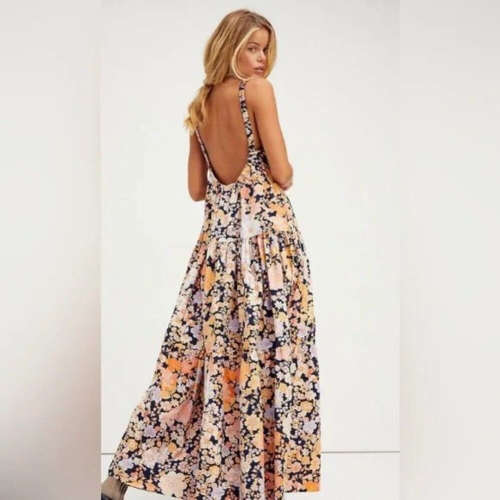 Free People Park Slope Maxi Dress Dark Combo With Pockets Size Large